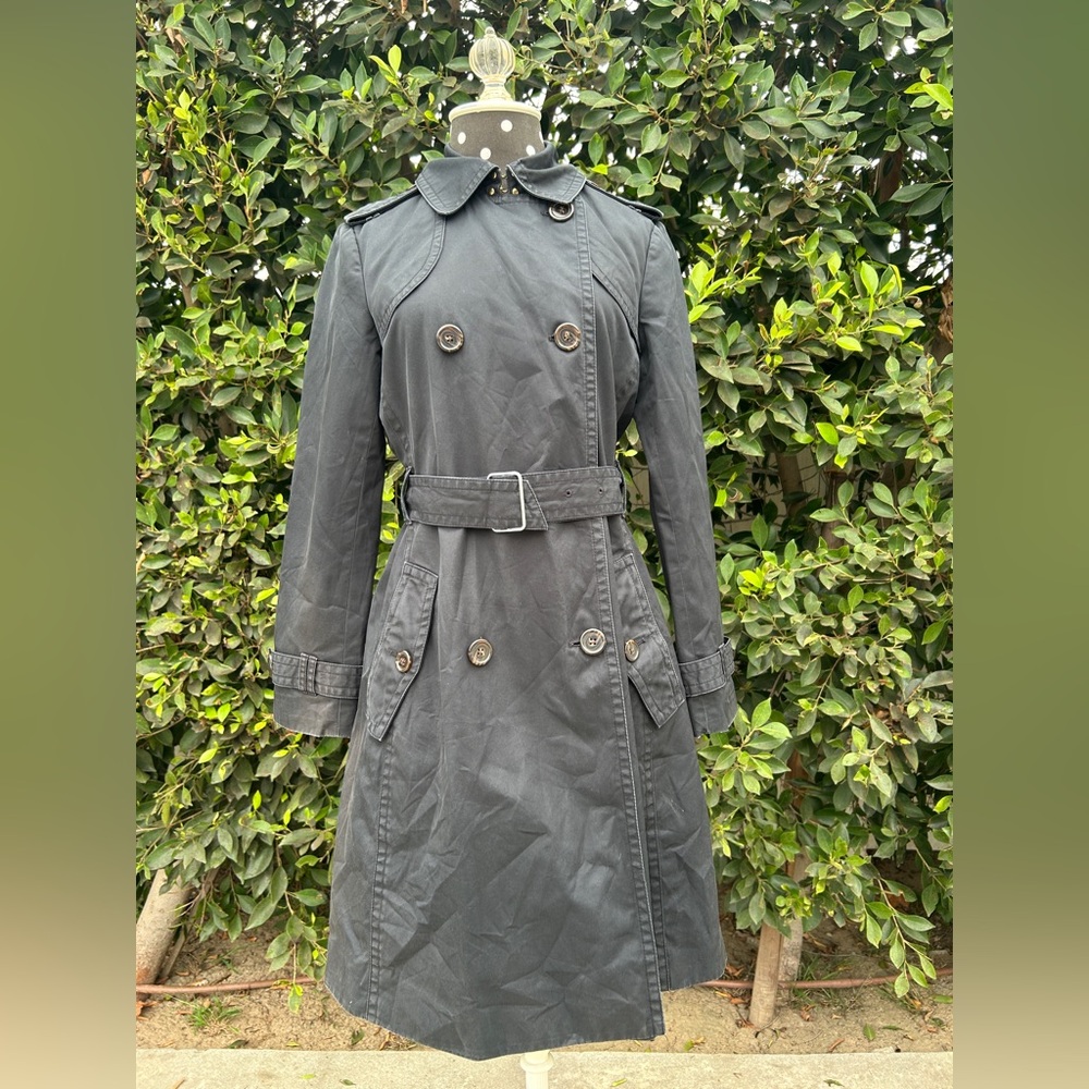 Banana Republic Classic Black Trench Coat Women Size Small - Picture 2 of 12